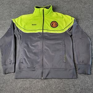 Manchester United Jacket Men Lg Gray Lime Full Zip Track Official Merchandise